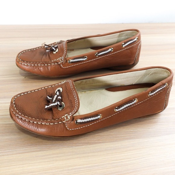 Leather Boat Loafers Womens‎ 7.5 D GEOX Respira Tan Deck Tie Moccasin Nautical - Picture 2 of 14